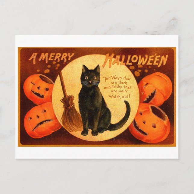 Retro Vintage Halloween A Merry Halloween Postcard (Front)