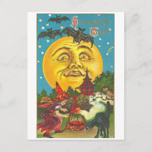 Retro Vintage Halloween Big Moon Halloween Postcard