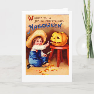 Retro Vintage Halloween Boy Carvier Card