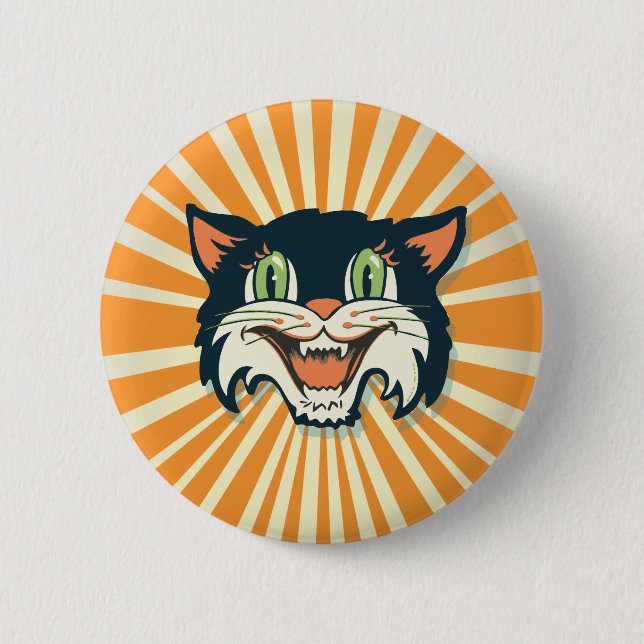 Retro Vintage Halloween Cat 2 Inch Round Button (Front)