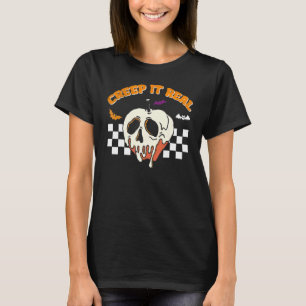 Retro Vintage Halloween Creep it Real Skull Ghost  T-Shirt