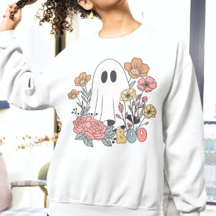 Retro Vintage Halloween Ghost Boo and Flowers Sweatshirt