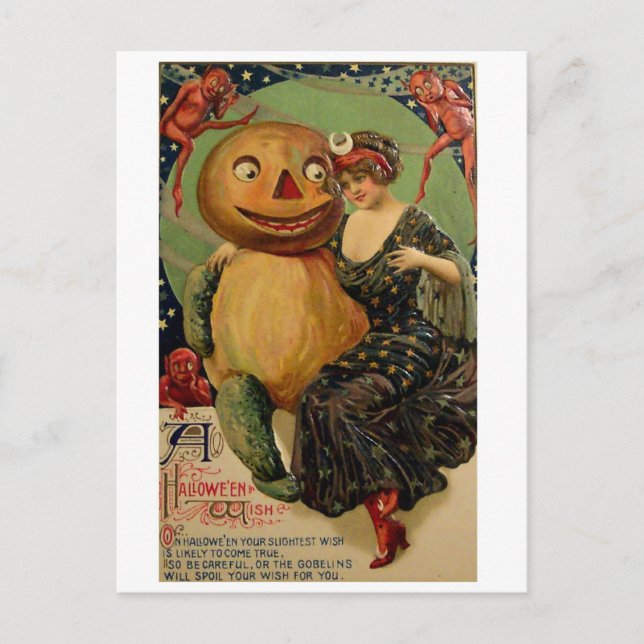 Retro Vintage Halloween Pumpkin Hug Postcard (Front)