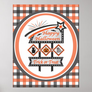 Retro Vintage Halloween Sign –Trick or Treat Plaid
