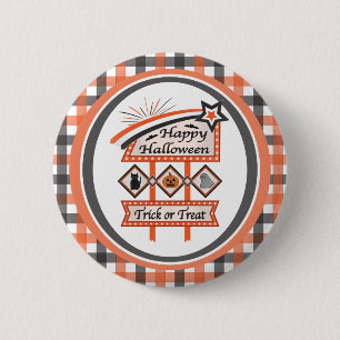 Retro Vintage Halloween Sign –Trick or Treat Plaid 2 Inch Round Button