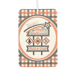 Retro Vintage Halloween Sign –Trick or Treat Plaid Air Freshener