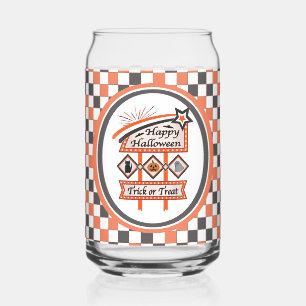 Retro Vintage Halloween Sign –Trick or Treat Plaid Can Glass