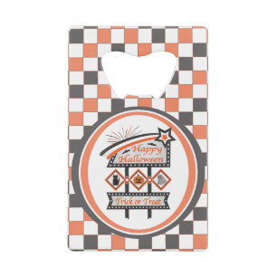 Retro Vintage Halloween Sign –Trick or Treat Plaid Credit Card Bottle Opener