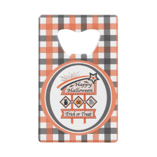 Retro Vintage Halloween Sign –Trick or Treat Plaid Credit Card Bottle Opener