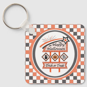 Retro Vintage Halloween Sign –Trick or Treat Plaid Keychain