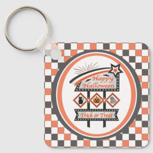 Retro Vintage Halloween Sign –Trick or Treat Plaid Keychain