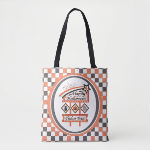 Retro Vintage Halloween Sign –Trick or Treat Plaid Tote Bag