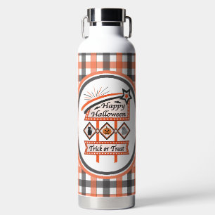 Retro Vintage Halloween Sign –Trick or Treat Plaid Water Bottle