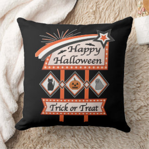 Retro Vintage Halloween Sign – Trick or Treat Throw Pillow