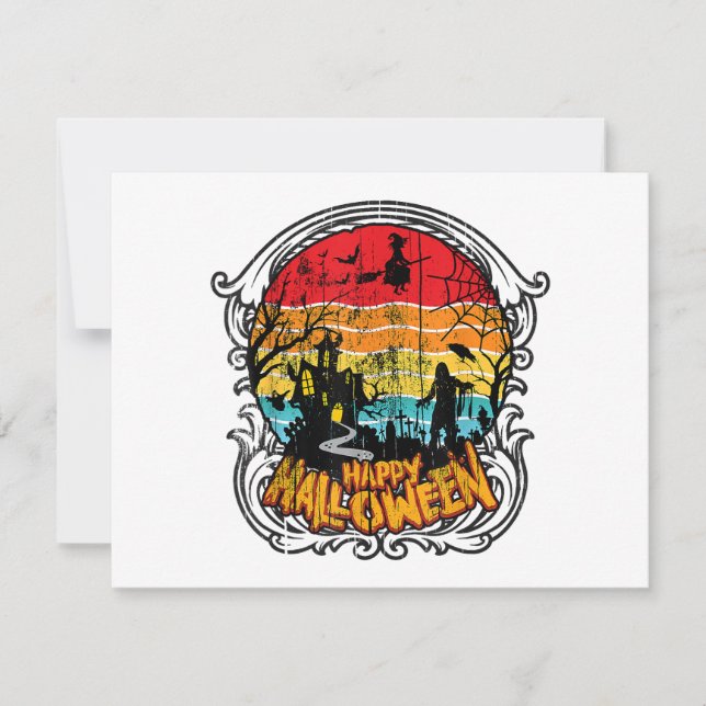 Retro Vintage Halloween - Vintage Halloween Holiday Card (Front)