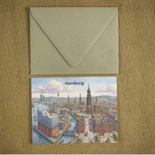 Retro Vintage Hamburg City Panorama View Postcard