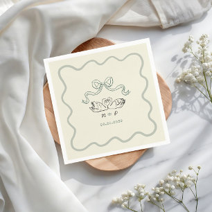 Retro Vintage Hand Drawn Swan Stripes Wedding Napkin