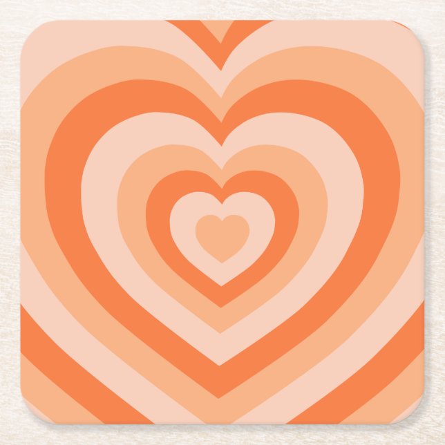 Retro Vintage Hearts Orange Square Paper Coaster (Front)