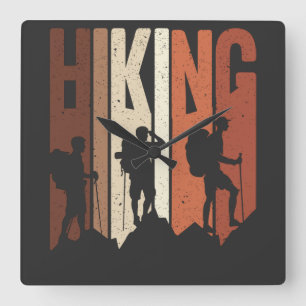 Retro Vintage Hiking Shirt Hiking Themed Adventure Square Wall Clock