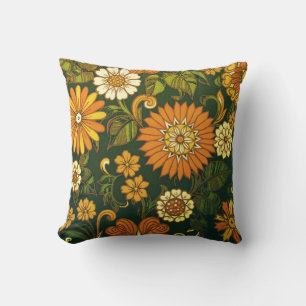 Retro Vintage hippy floral pattern Throw Pillow