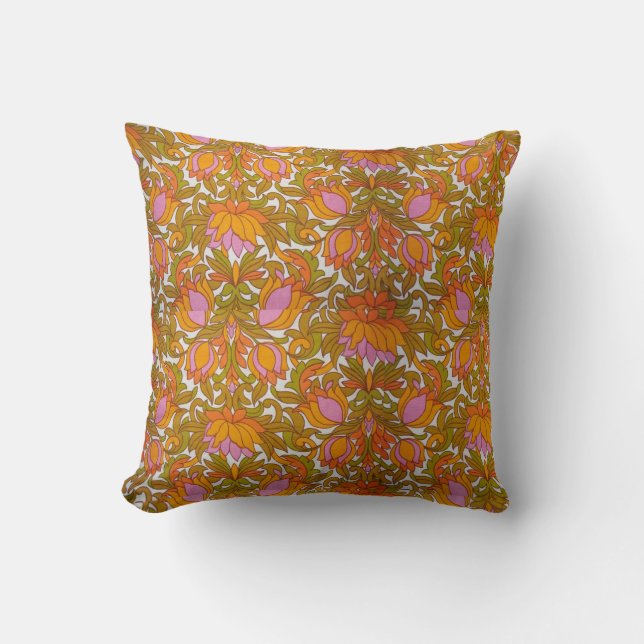 Retro Vintage hippy floral pattern Throw Pillow (Front)