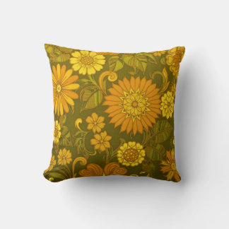 Retro Vintage hippy floral pattern Throw Pillow