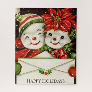 retro vintage holiday snowmen jigsaw puzzle