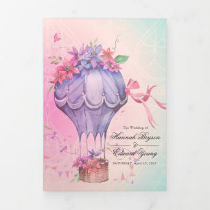Retro Vintage Hot-Air Balloon Wedding  Tri-Fold In Invitation