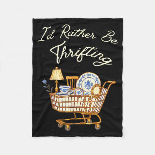 Retro Vintage I’d Rather Be Thrifting Funny Saying Fleece Blanket