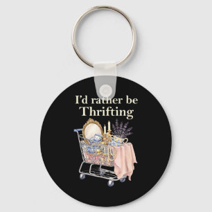 Retro Vintage I’d Rather Be Thrifting Funny Saying Keychain