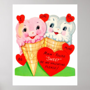 Retro vintage ice cream Valentine poster