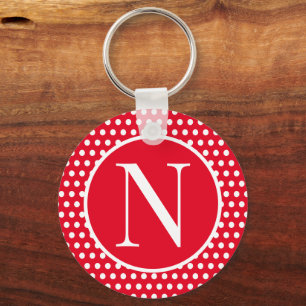 Retro Vintage initial letter Red Polka Dots Keychain