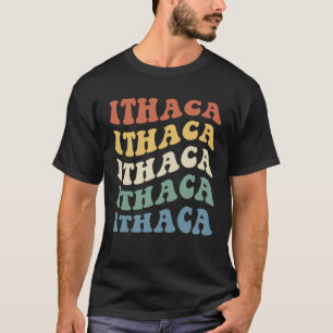 Retro Vintage Ithaca New York Fun Hippie Wavy Text T-Shirt