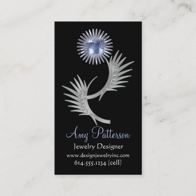 Retro Vintage Jewelled Blue Design 2 Business Card (Front)