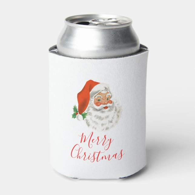 Retro Vintage Jolly Santa Claus Christmas Can Cooler (Can Front)