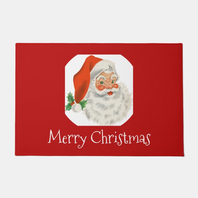 Retro Vintage Jolly Santa Claus Christmas Doormat (Front)