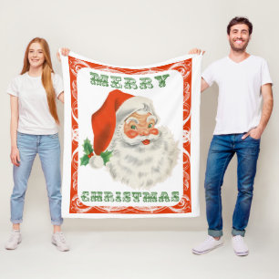 Retro Vintage Jolly Santa Claus Christmas Fleece Blanket
