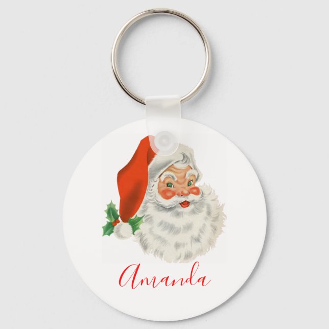 Retro Vintage Jolly Santa Claus Christmas Keychain (Front)