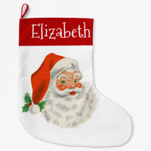 Retro Vintage Jolly Santa Claus Christmas Large Christmas Stocking