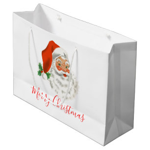 Retro Vintage Jolly Santa Claus Christmas Large Gift Bag