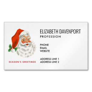 Retro Vintage Jolly Santa Claus Christmas Magnetic Business Card