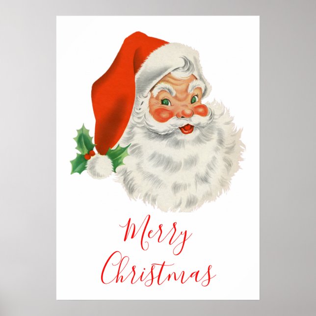Retro Vintage Jolly Santa Claus Christmas Poster (Front)
