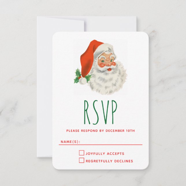 Retro Vintage Jolly Santa Claus Christmas RSVP Card (Front)