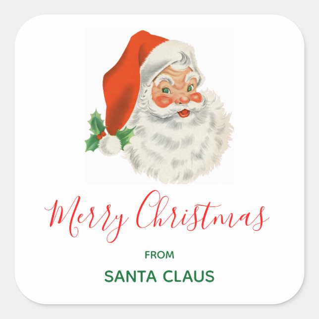 Retro Vintage Jolly Santa Claus Christmas Square Sticker (Front)