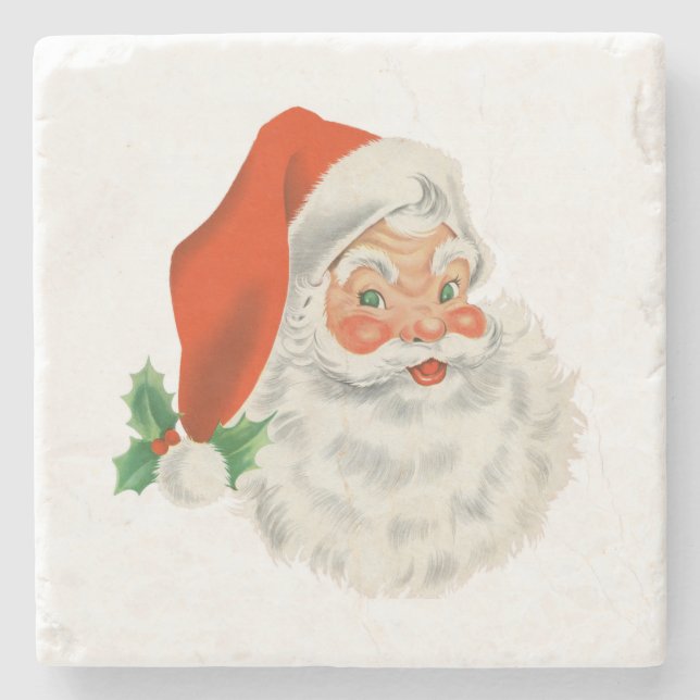 Retro Vintage Jolly Santa Claus Christmas Stone Coaster (Front)