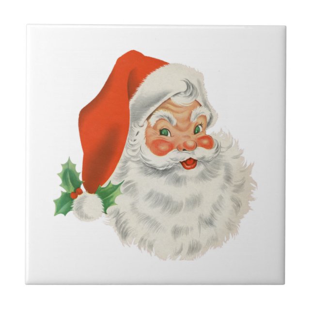 Retro Vintage Jolly Santa Claus Christmas Tile (Front)