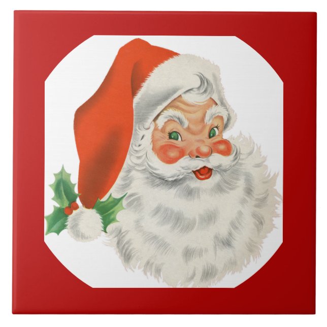 Retro Vintage Jolly Santa Claus Christmas Tile (Front)