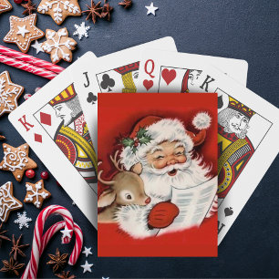 Retro Vintage Jolly Santa with Rudolf Christmas Playing Cards