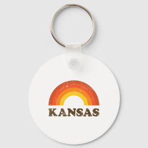 Retro Vintage Kansas Souvenir 70s Rainbow Distress Keychain
