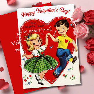 Retro Vintage Kids Dancing Custom Valentine's Day Holiday Card
